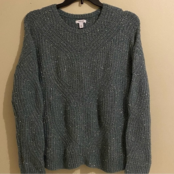 Nine West Teal/Blue With Silver Thread Sequins Size XL Sweater Pullover - Picture 1 of 9